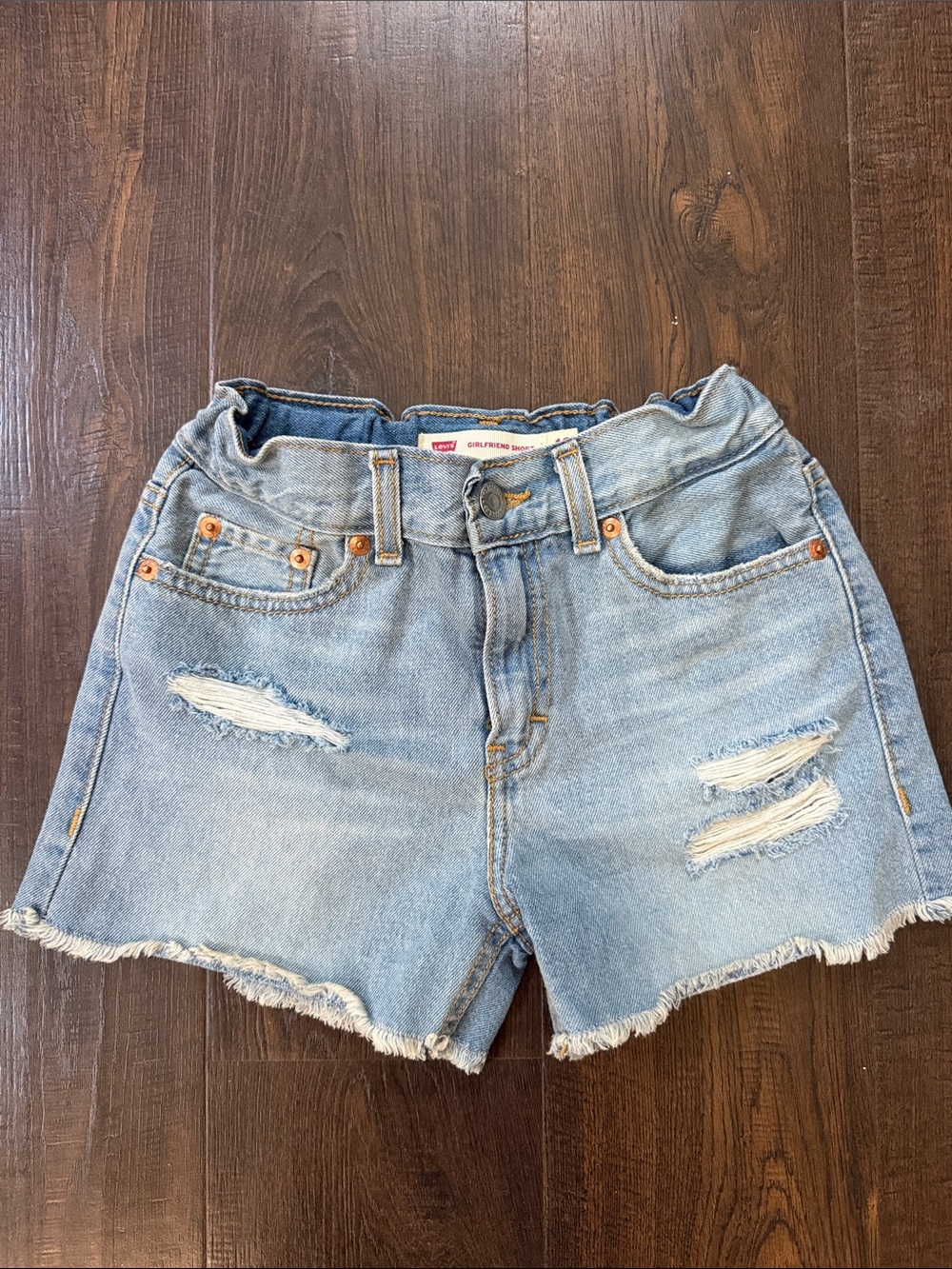 Levi's Light Blue Distressed Jean Shorts with Frayed Hem